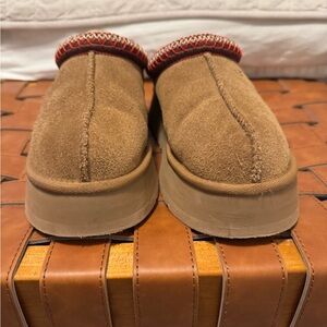 Brown UGG Tasman Suede Slip-On Shoes with Red Trim